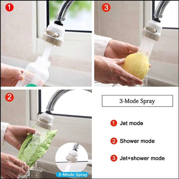  360 Degree Rotating Water-Saving Sprinkler, Faucet Aerator, 3-Gear Adjustable Head Nozzle Splash-Proof Filter Extender Sprayer for Kitchen Bathroom, Water Faucet Kitchen tap,Water Saving Nozzle (Health Faucet) 